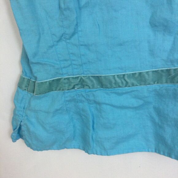 Richard Malcolm Irish Linen Sleeveless Crew Neck Button Up Blouse Top Blue Med - Picture 10 of 12